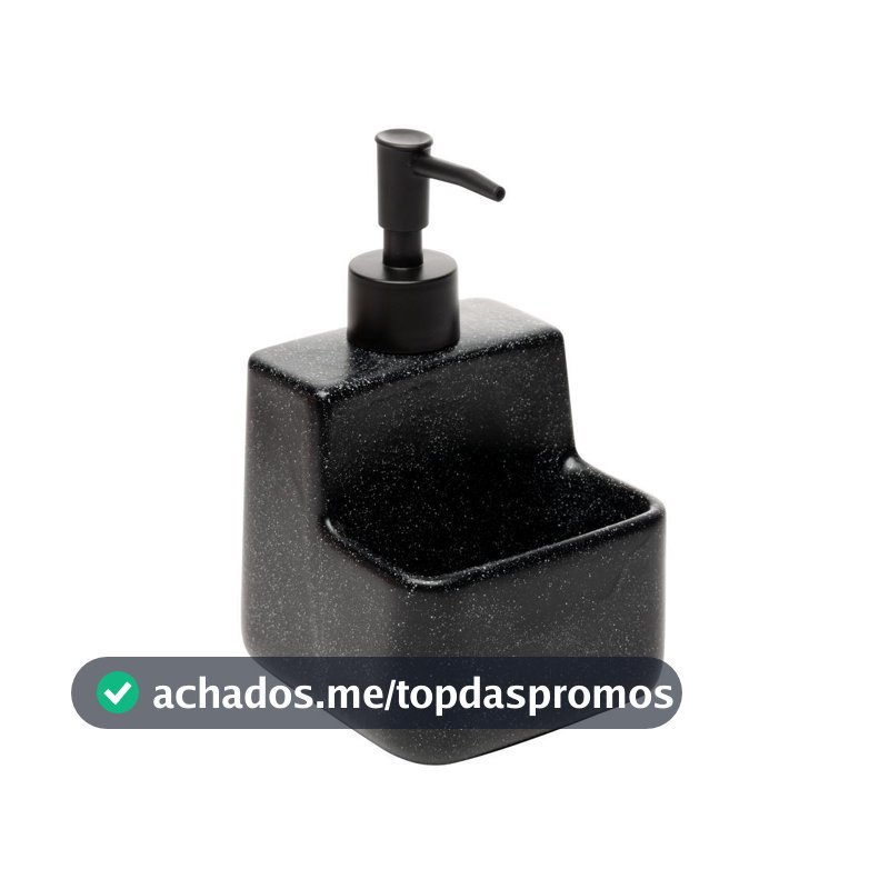 Porta Detergente Líquido com Suporte para Esponja 360ml Lyor Granilite Preto Cerâmica