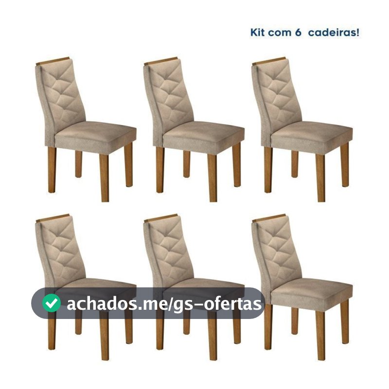 Conjunto 6 Cadeiras para Sala de Jantar Estofadas Ypê Germany Bege Ypê