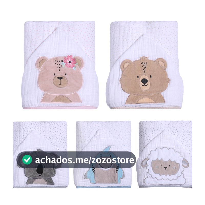 Toalha Fralda Bebê Papi Soft Com Capuz Bichinhos Três Camadas Soft