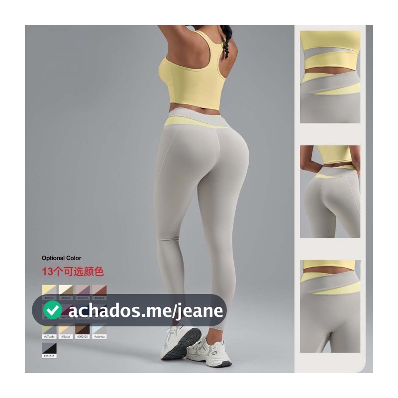 Conjunto Esportivo Feminino Bloco de Cores, Roupa de Treino Anti-Impacto, Conjunto de Yoga Justo e Modelador