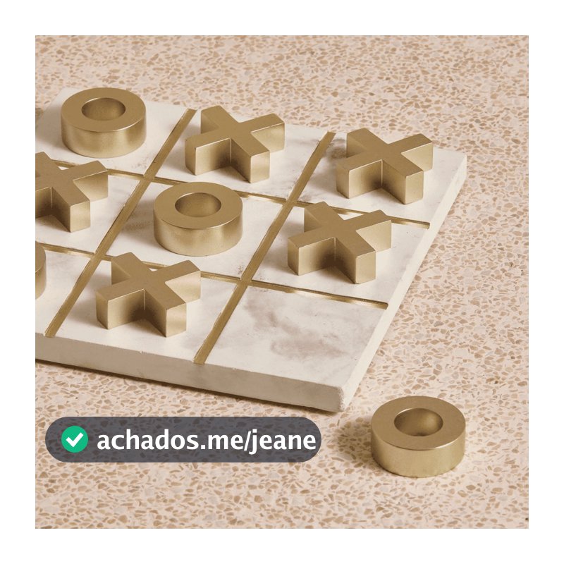 Jogo da Velha Decorativo de Mesa Sala Escritório em Mármore Branco com Peças Douradas Luxo