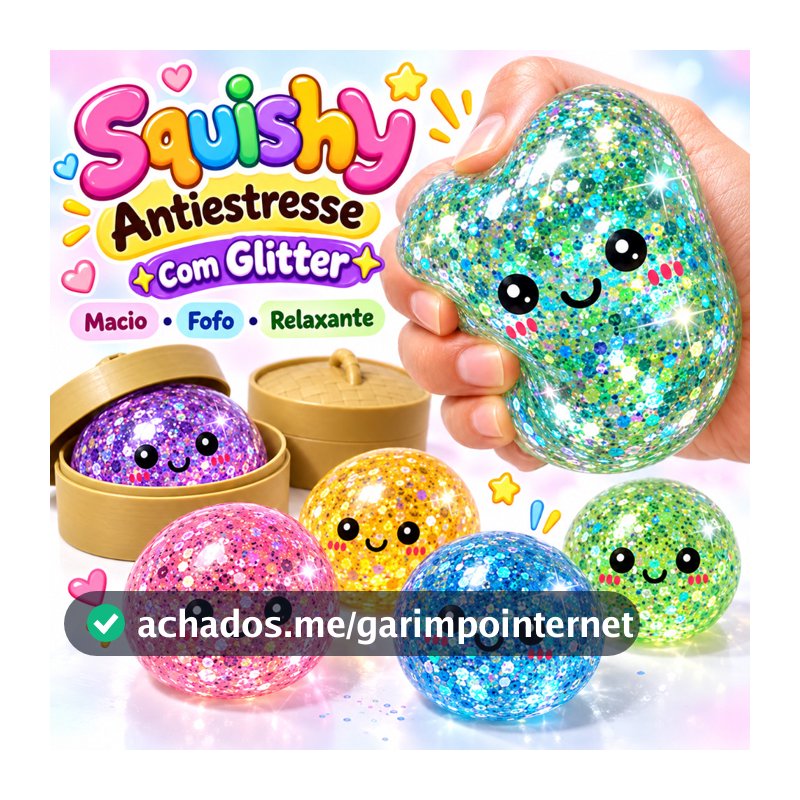 Squishy Dumpling Baozi com Glitter Cor Aleatória Brinquedo Sensorial Antiestresse Fidget Toy Macio Fofo Infantil