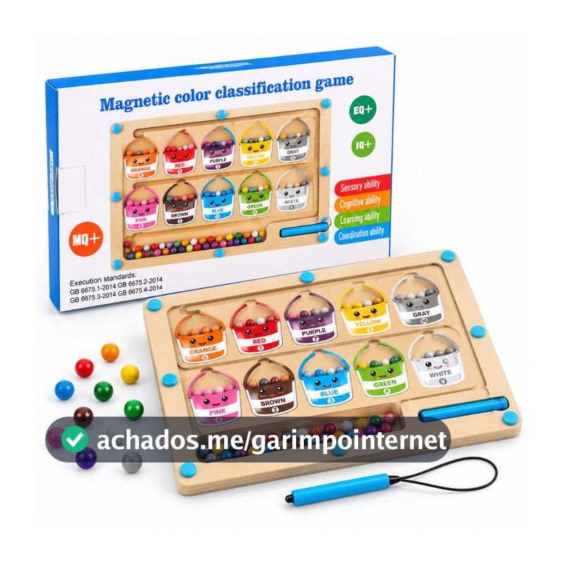 Brinquedo Educativo Montessori Labirinto Magnético Madeira Cores Números Coordenação Motora Infantil Controle De Madeira