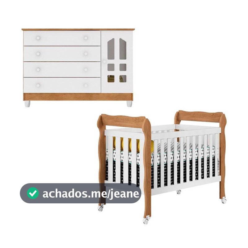 Berço Americano Lila e Cômoda Gran Selena Branco Acetinado Amadeirado - Carolina