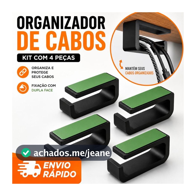 Organizador De Cabos Fios Escondidos Embaixo Mesa Escritório Home Office Setup Gamer Organização