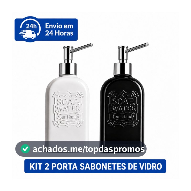 Kit 2 Duas Porta Sabonete Líquido De Vidro 400ML 20x8Cm Preto E Branco Dispenser Detergente Saboneteira Banheiro