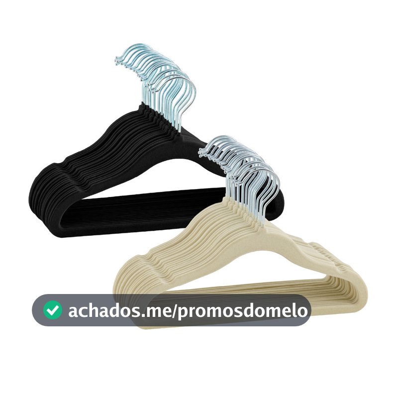 Kit 20 Cabides De Veludo Infantil Preto Bege Ultra fino Slim