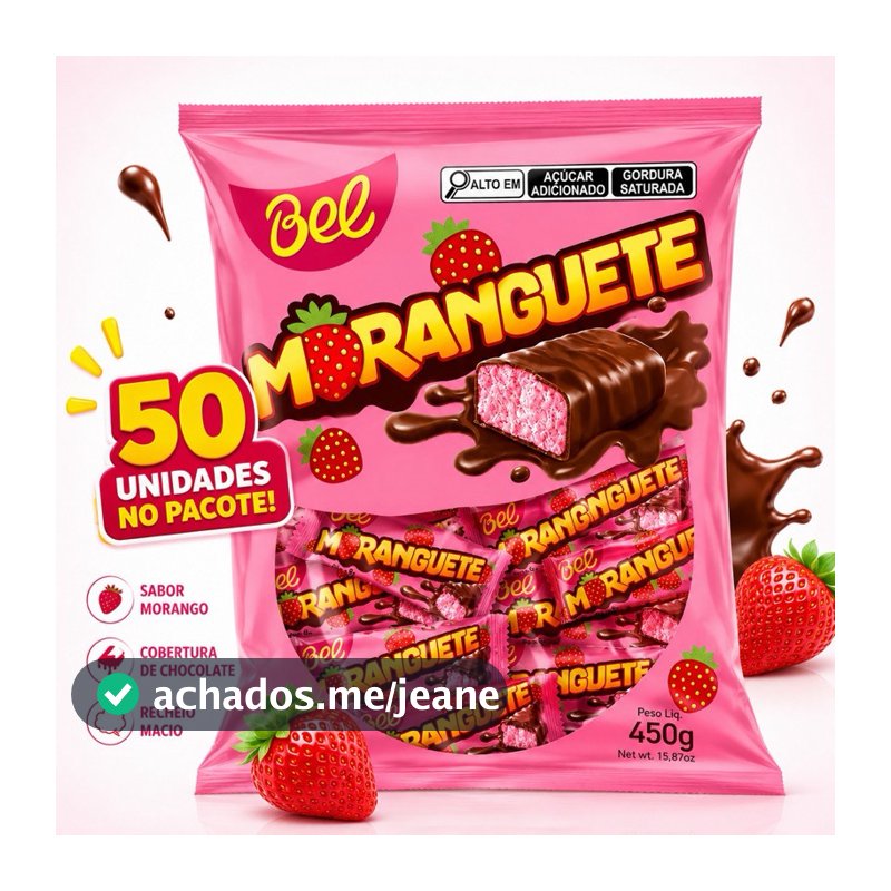 CHOCOLATE MORANGUETE 50 UNIDADES DE 9G PACOTE BOMBOM 450G