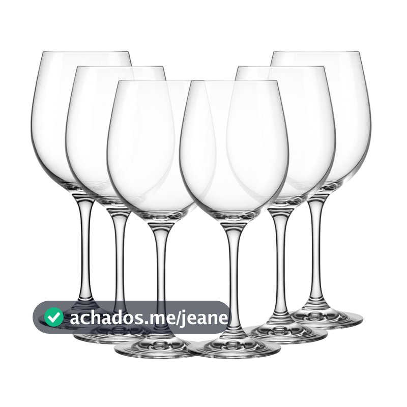 Jogo 6 Taças de Vidro Resistente Premium Luxo para Vinho e Água 465ml - Design Moderno Drink Coquetel