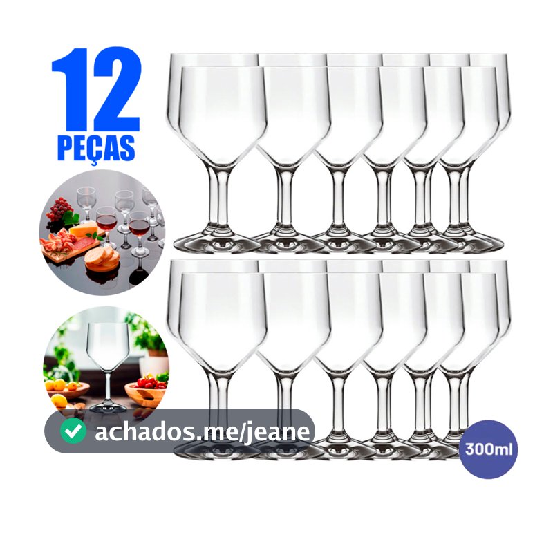 Kit 12 Taças Multiuso Buffet SM Vidro Resistente Vinho Bebidas Drink 300ml Versatil Hotel Eventos