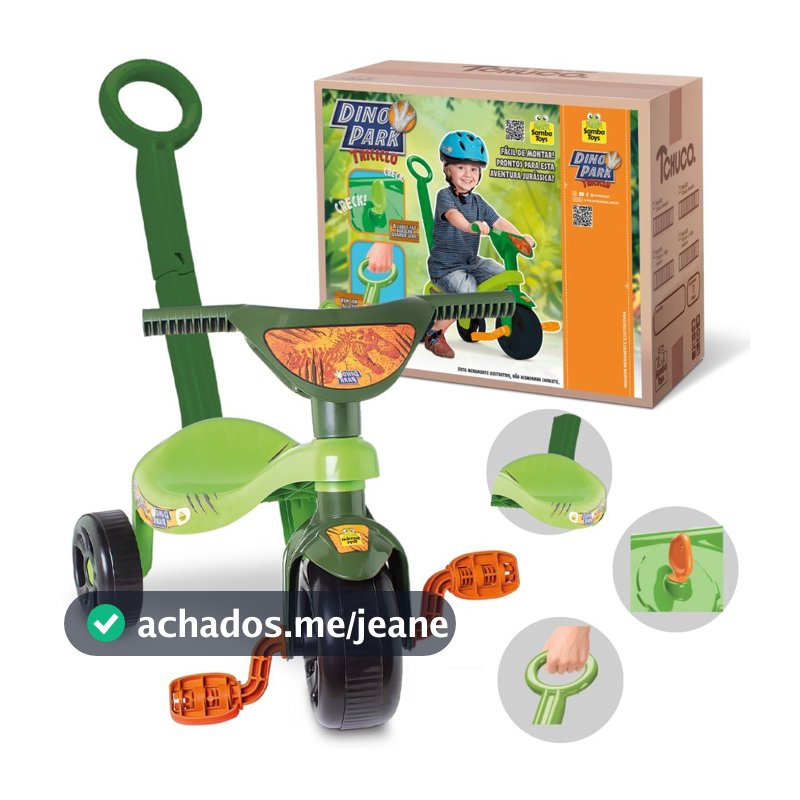 Triciclo Tchuco Velotrol Dino Park Dinossauro com Haste Samba Toys