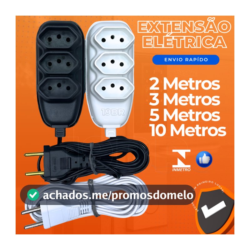 Extensão elétrica 2 Metros Extensão de Energia 3 Tomadas com 3 metros 5 metros 10 metros