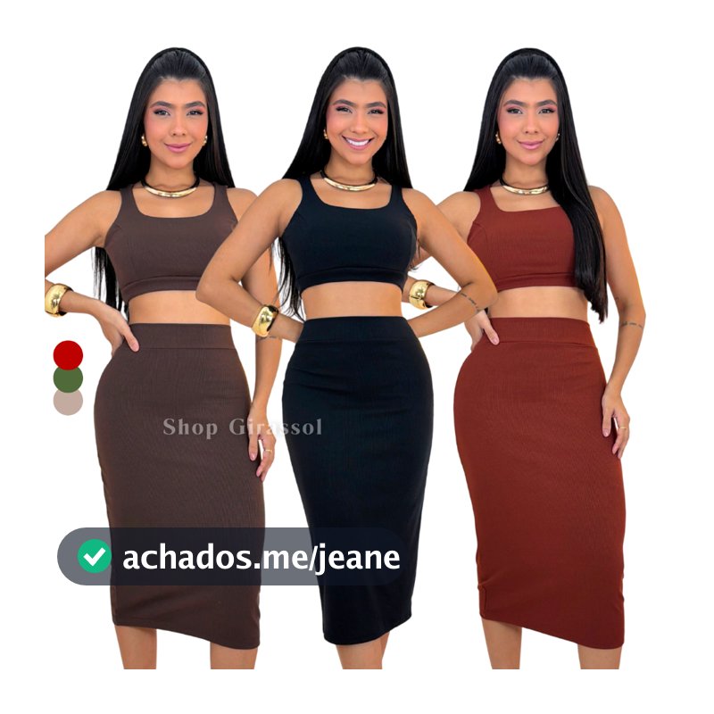 Conjunto Feminino Midi Ayla - Zero Transparência Canelado de Algodão Casual Elegante