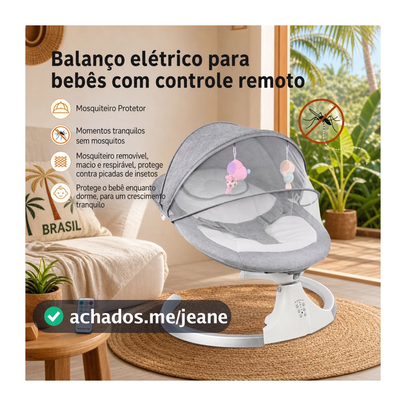 Balanço elétrico para bebês com controle remoto e base em aço carbono/liga metálica