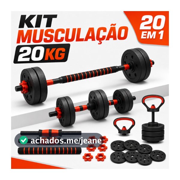 Kit Treino Funcional 20kg Musculação Barra Halteres Anilhas Supino Kettlebell Peso Ajustável