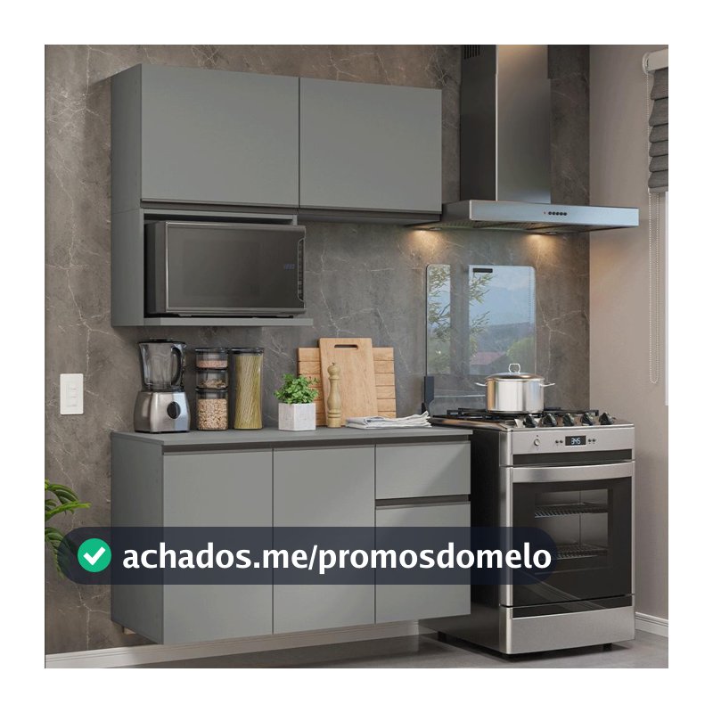 Armário de Cozinha Compacta 120 cm Suspensa Cinza Nice Madesa 06
