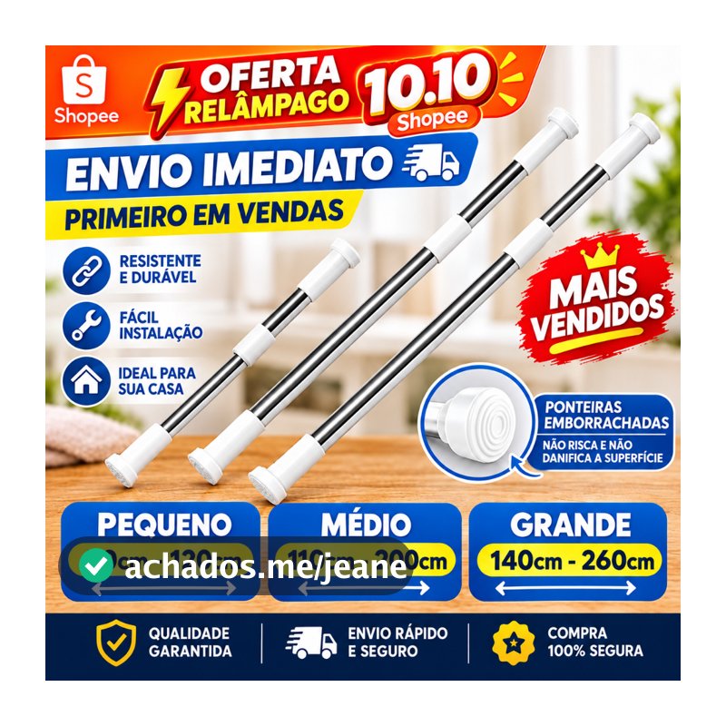 Varal Extensível Material De Inox para Cortina, Pia de Cozinha, Cortina do Box Banheiro e Cortina de Porta.
