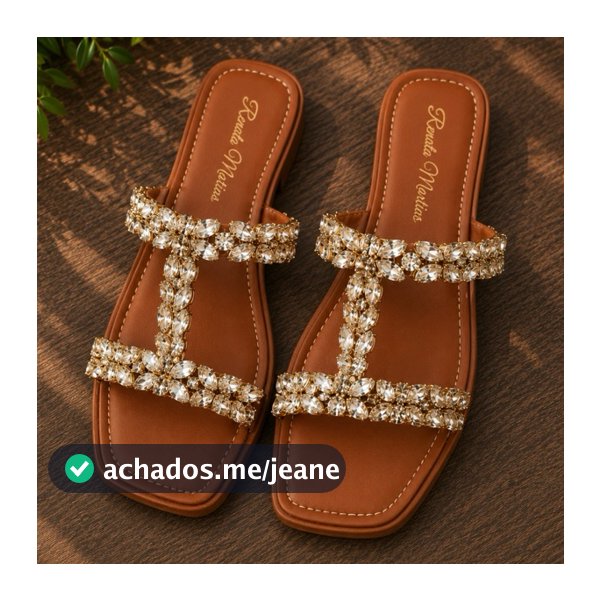 Sandália Rasteirinhas Feminina Rasteira com  Pedraria Exclusivas Confortável Detalhes de Tira em H