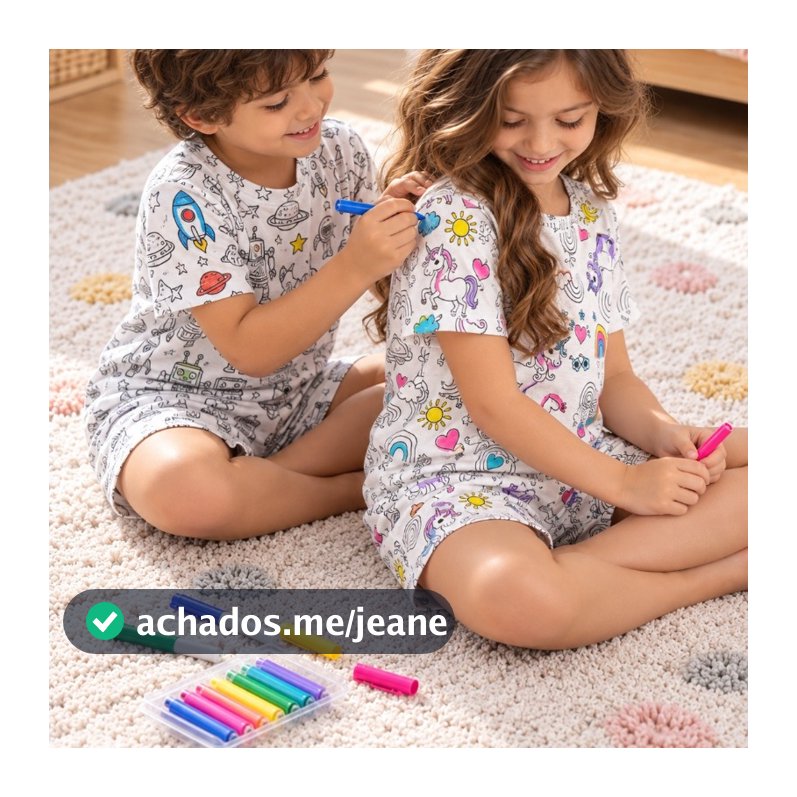 Pijama Infantil Divertido Colorir Pintar Desenho Canetinha Desenho
