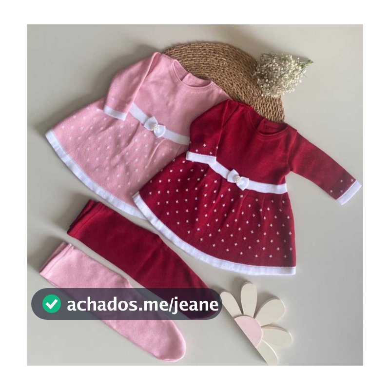 Vestido Poá mais Calça em Tricot Recém Nascido Vestido Saída Maternidade Tricô