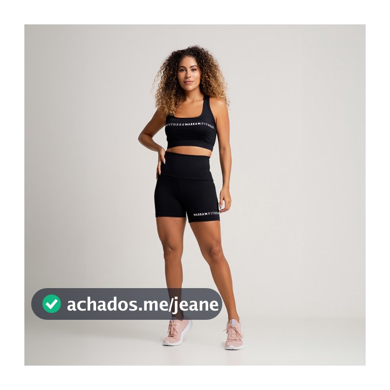 Conjunto Feminino Top e Short Poliamida Preto Com Silk Massam Fitness