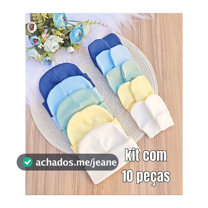 Kit 5 Touca e 5 Luva Para Bebê Recém Nascido 100% Algodão Antialérgico Maternidade Enxoval Gestante