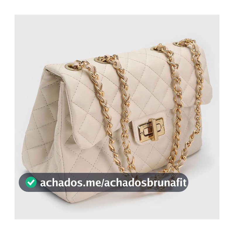 Bolsa Feminina Corrente Transversal Ombro Matelassê Lateral Off-White e Preta