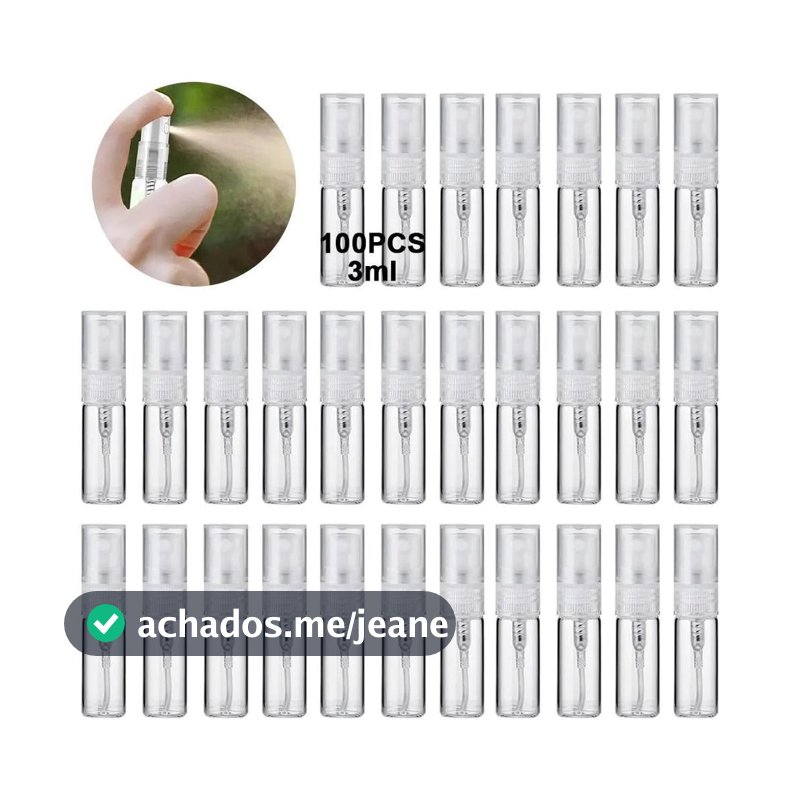 Kit 100 Frascos Spray 3ml Portátil Recarregável Mini Perfume Álcool Cosméticos Viagem com Tampa Transparente