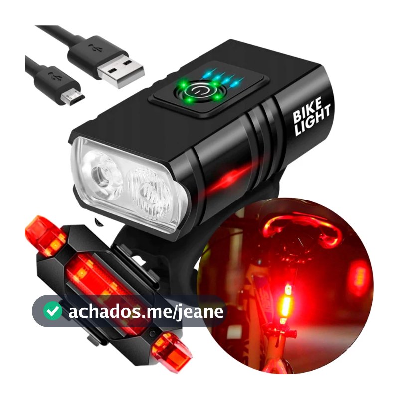 Kit Farol Bike Recarregável E Lanterna Sinalizador Usb Profissional