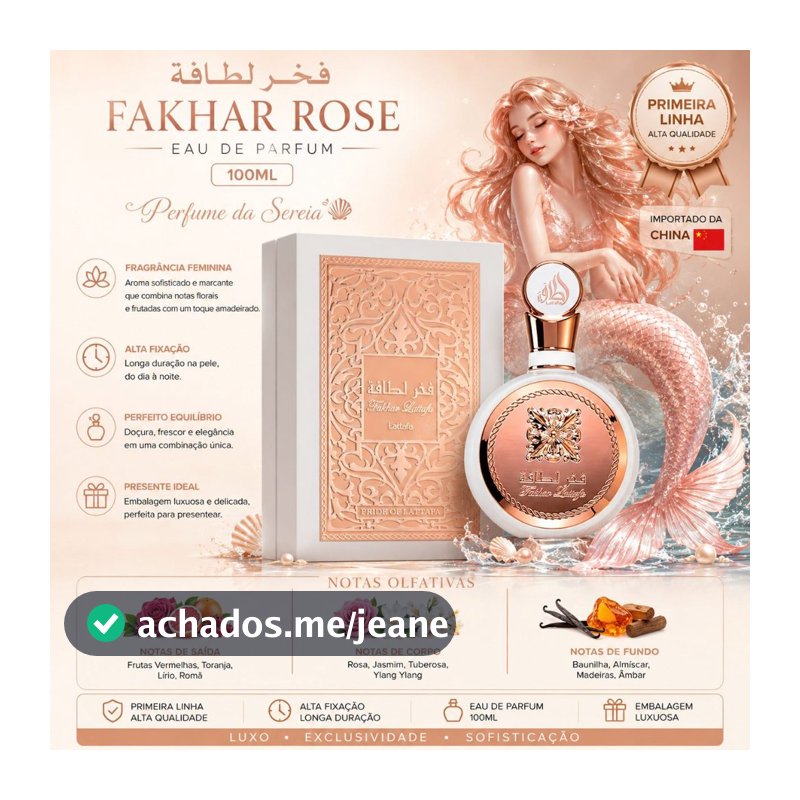 Perfume Árabe Fakhar Rose EDP 100ml Original Perfume da Sereia