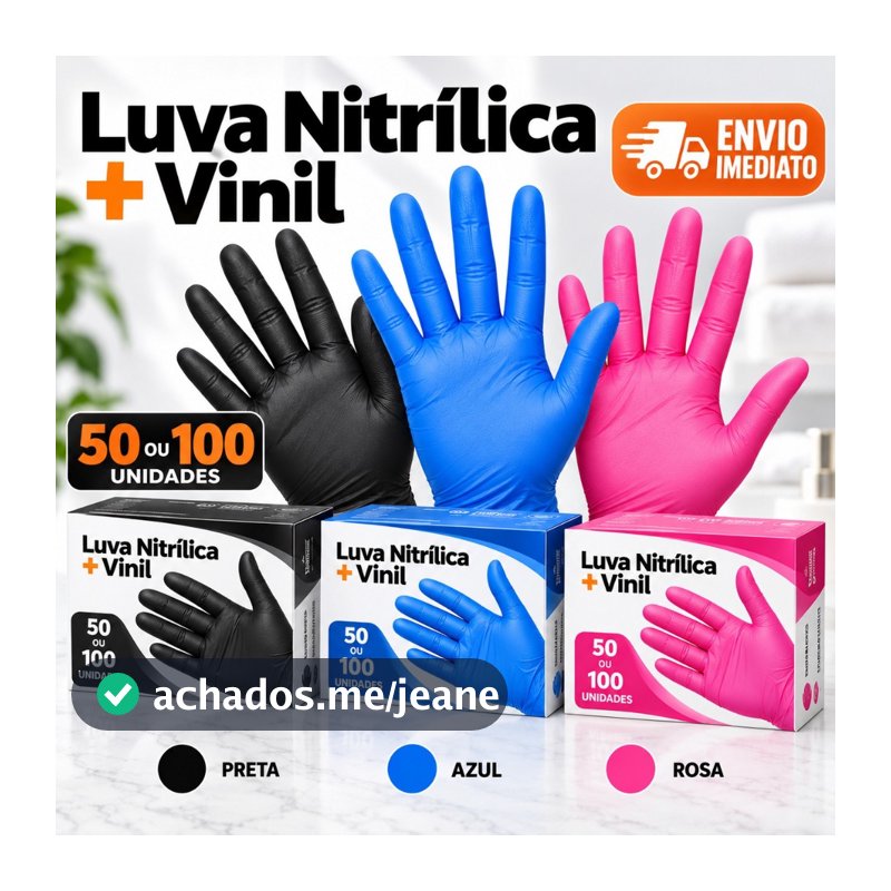 Luva Nitrílica Vinil Preta Azul Rosa Descartável Sem Pó Resistente