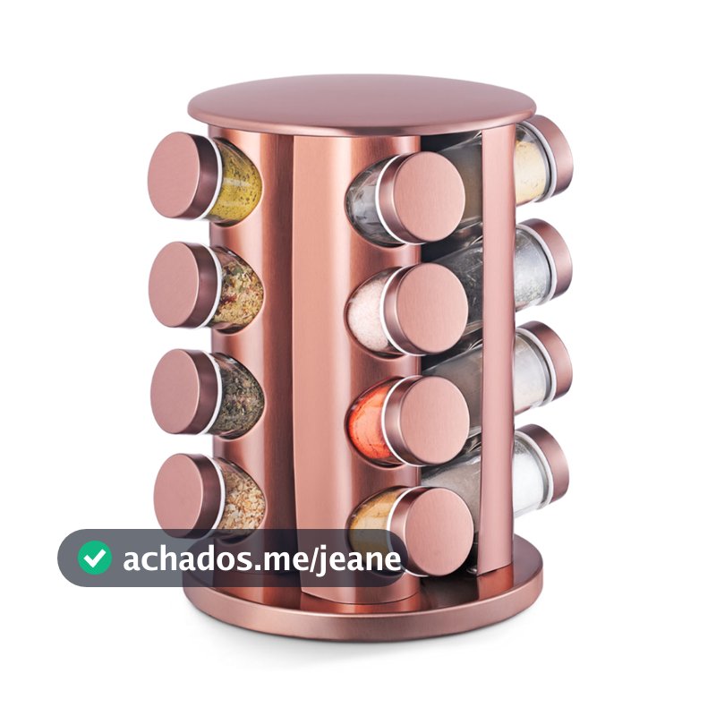 Porta Tempero Giratório 16 Potes Vidro Organizador de Condimentos Cozinha Rose Gold Redondo