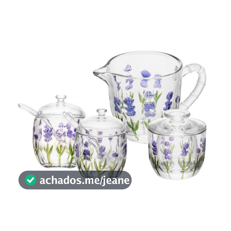 Xicaras, Manteigueira, Leiteira, Açucareiro e Meleira ou Kit 4 completo Lavanda Hand Painting - Lyor