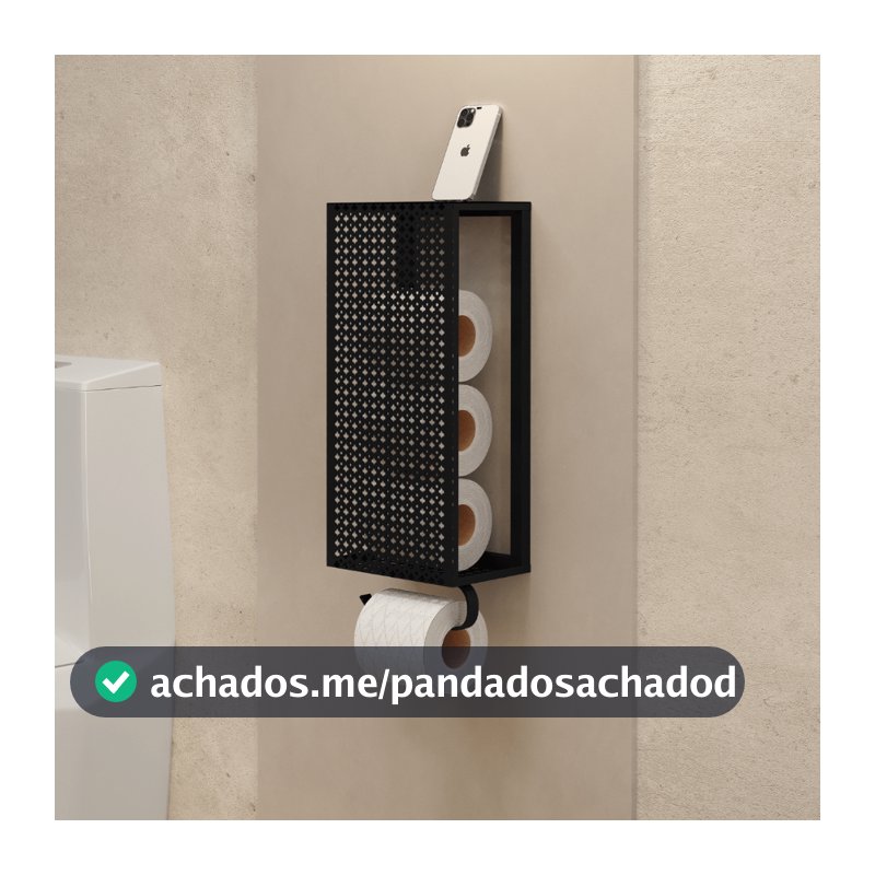 Porta Papel Higiênico Suporte Para Papel para Banheiro de Parede Suspenso Estilo Industrial Preto