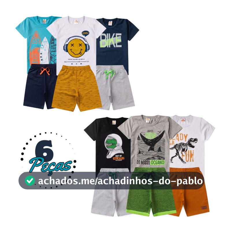 Kit Contendo 6 Peças com Estampas e Cores Variadas Masculino Tam 1 ao 14 anos.