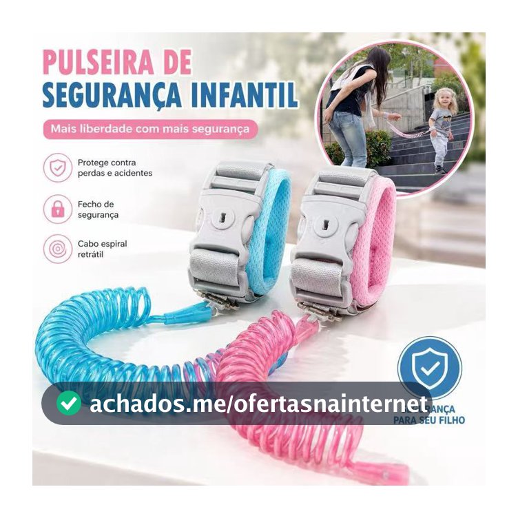 Pulseira de Segurança Infantil Retrátil Anti Perdido Ajustável com Trava para Crianças e Bebês 1,5m