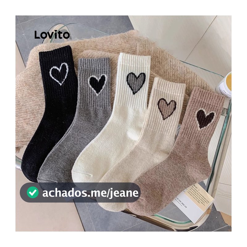 Lovito Casual 5 Pares Meias Fofas Elásticas 4 Vias Pacote Combinado Mulheres LNE130049