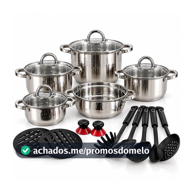 Jogo de Panelas Genebra Kit 19 Peças de Aço inoxidável fundo Triplo 9 camadas