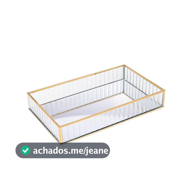 Bandeja Lyor de Metal com Espelho Dourada 25cm x 15cm x 4cm para Mesa Posta Cozinha Decoração Sala Jantar Presente Ideal