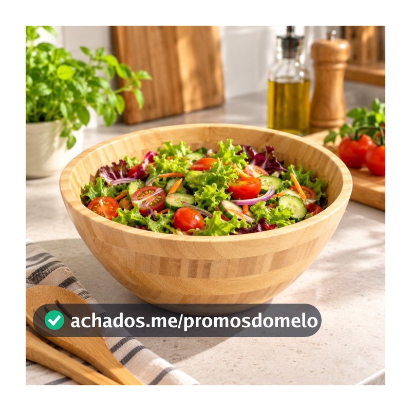 Saladeira de Bambu 25cm Natural de Alta Qualidade – Tigela Redonda para Saladas e Frutas - Lavável