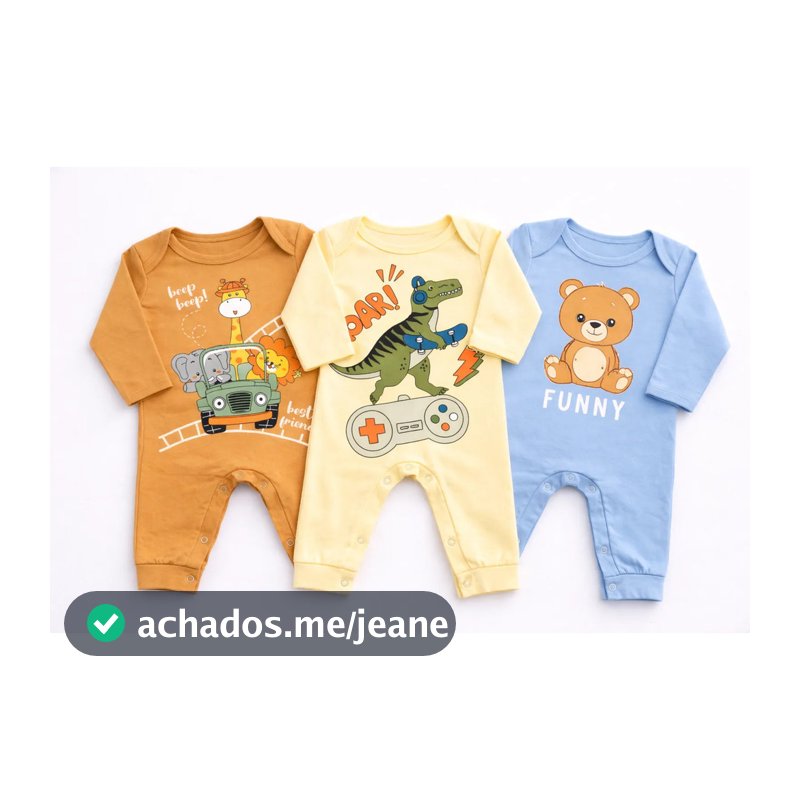 Kit 3 Macacão Bebe Sortidos Masculino Estampado
