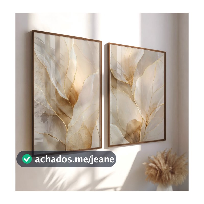 Kit Quadros Modernos Decorativos Para Sala Quadro Folhagem Com Moldura Quadro Abstrato Dourado Bege