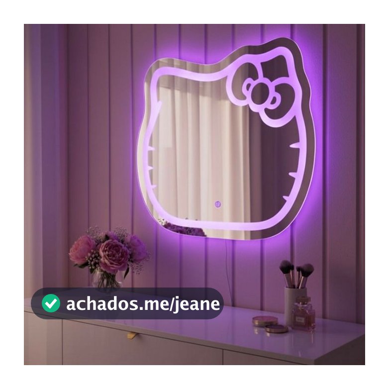 Espelho Infantil LED Gatinho 70x65cm Touch 3 Cores Rosa Branco Amarelo