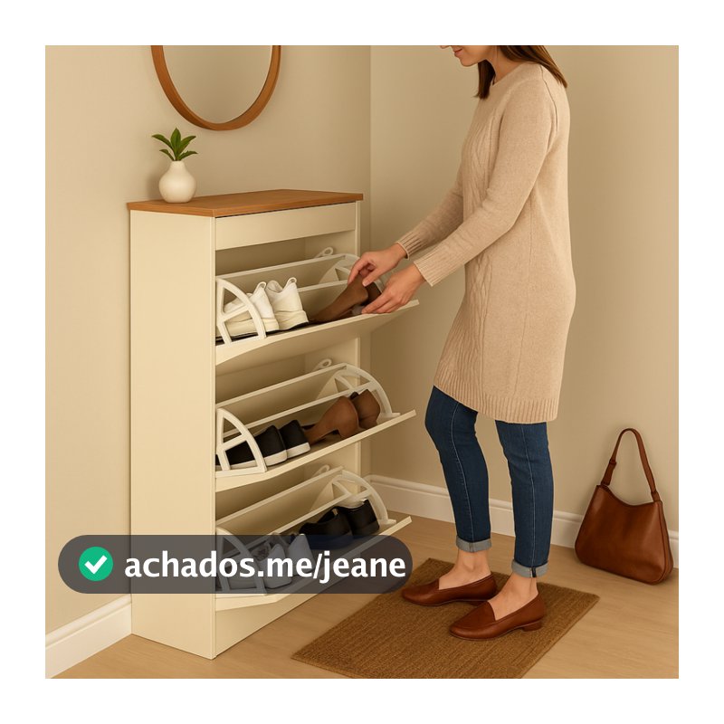 Armário Multiuso Organizador Andares com 3 Portas Prateleira Cor Off-White Com Cinamomo Minimalista