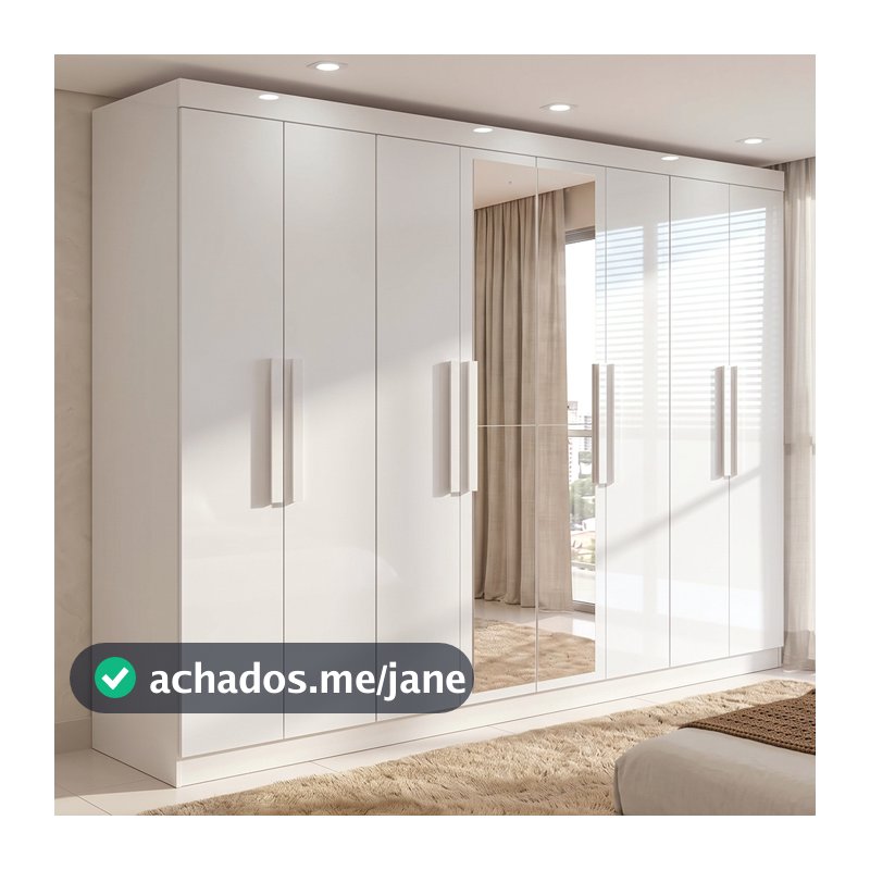 Guarda-roupa Casal Easy Slim 8 Portas Com Espelho Branco