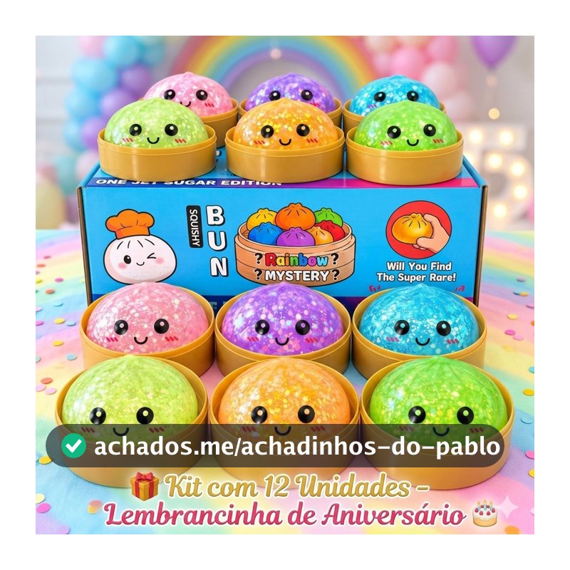 Kit com 12 Cores Dumpling Squishy 8,5 Grande com Glitter Macio Fofo para Apertar Lembrancinha Aniversário