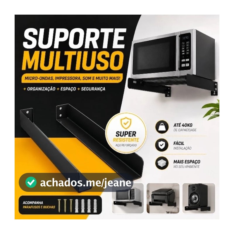 Suporte de Parede Multifuncional em Aço Preto para Forno, Micro-ondas e Bebedouro