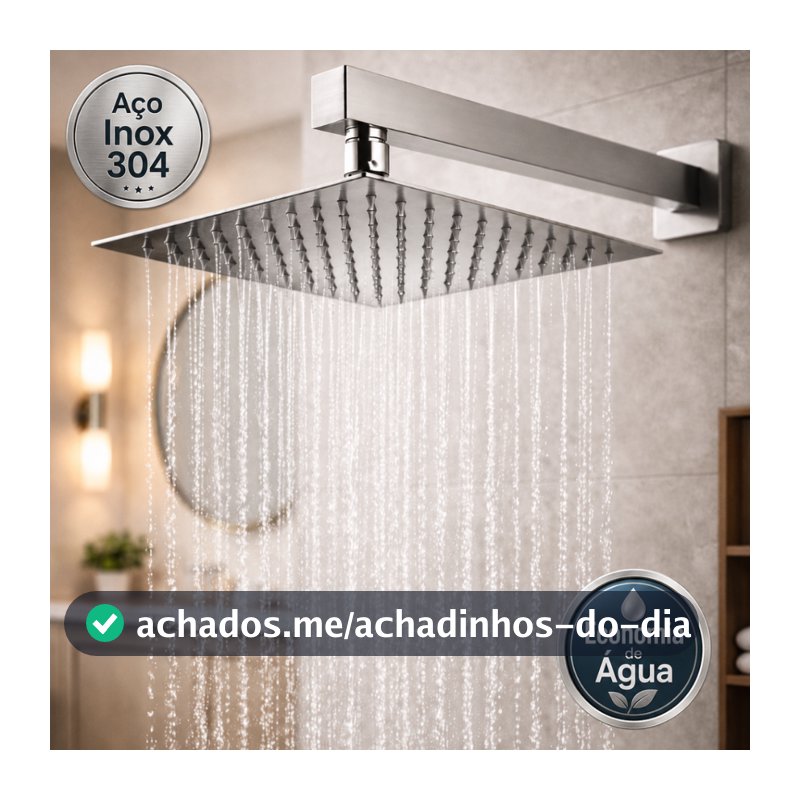 Ducha Chuveiro Articulado Aço Inox Quadrado 30x30 Ducha Fria a Gás Solar para Banheiro e Piscina