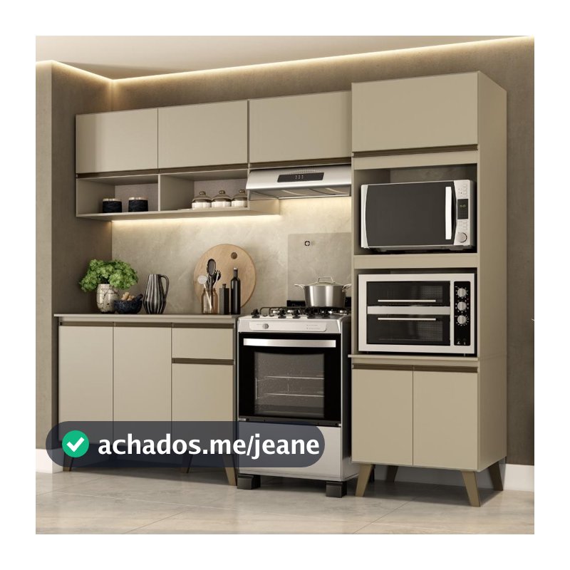 Armário de Cozinha Completa com Balcão Atlanta Essence Carraro Amêndoa