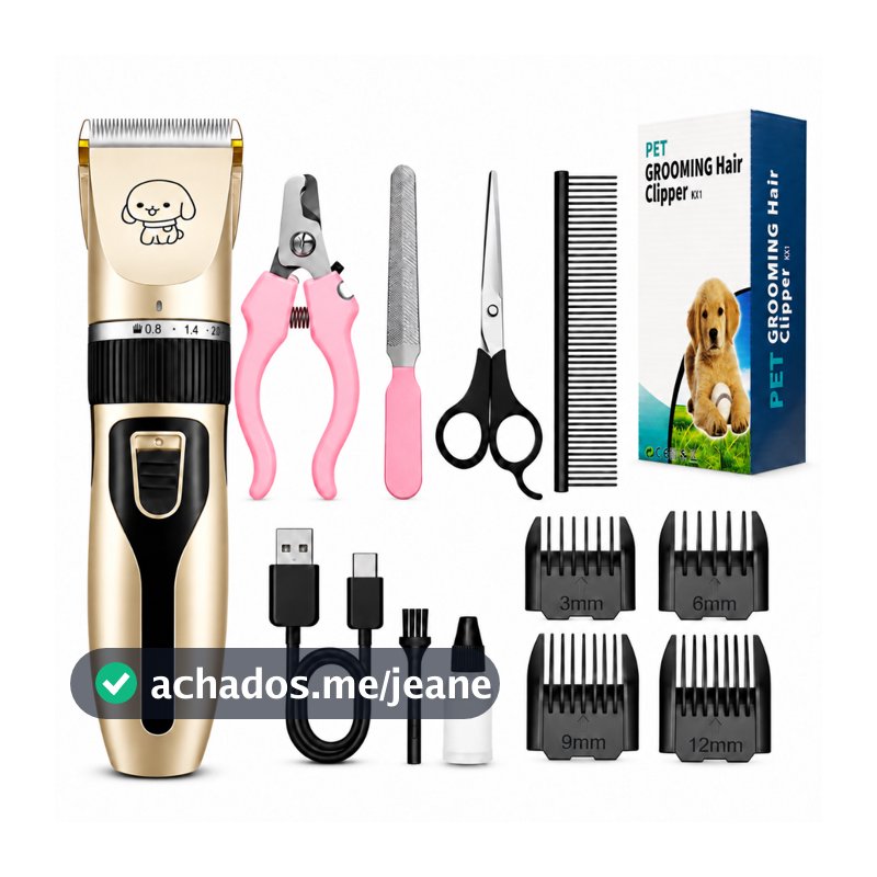 Máquina de Tosa Pet Profissional Sem Fio Recarregável USB para Cães e Gatos Kit Completo com 4 Pentes Guia